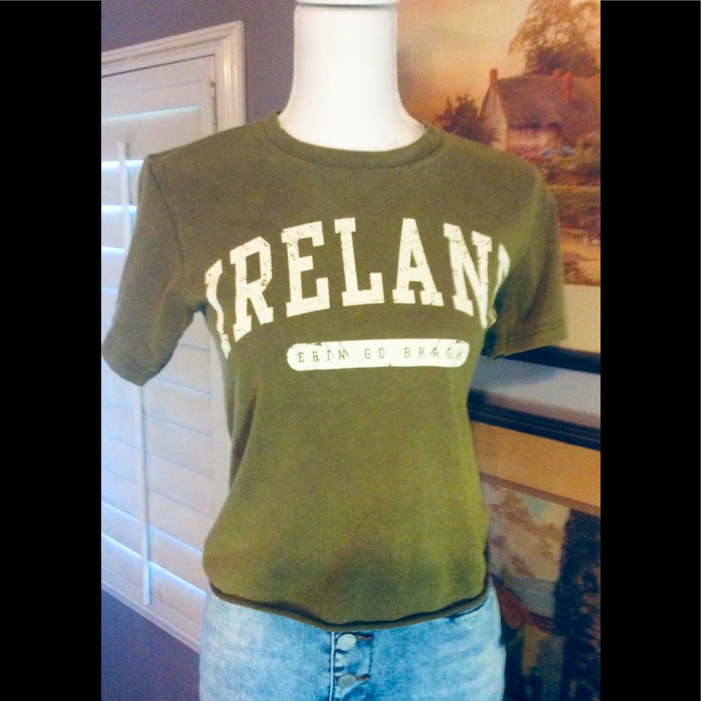Social Culture Olive Crop T-Shirt w/Ireland logo